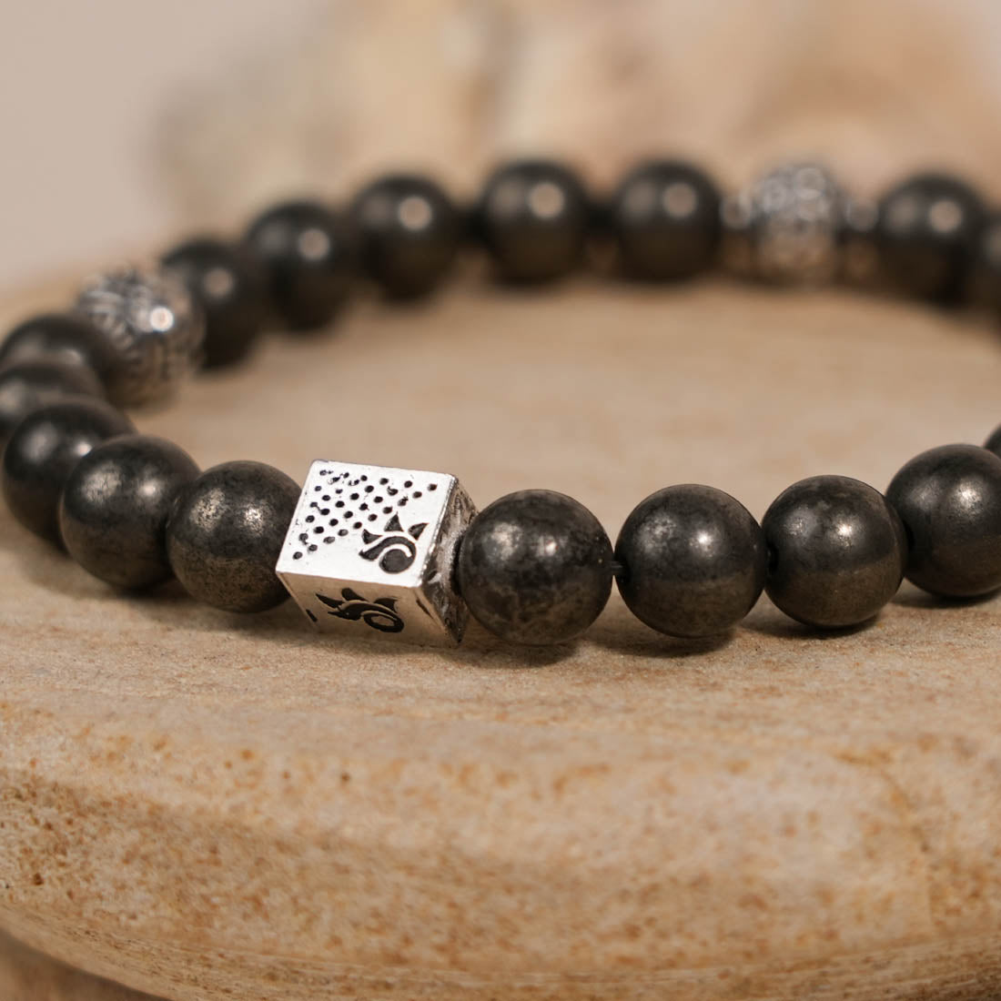 Pyrite Stone with Om Silver Beads Bracelet