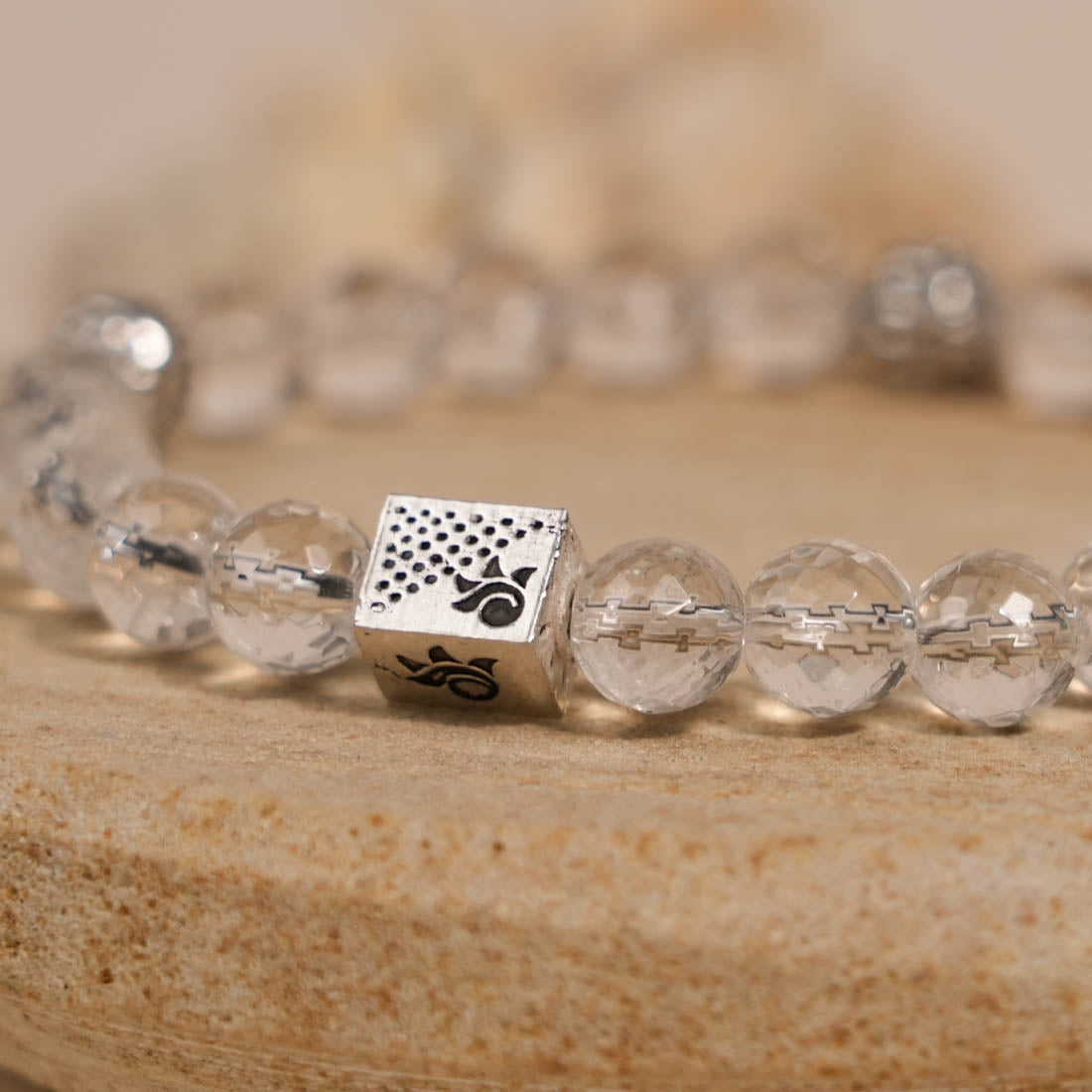 Spatik Diamond Cut Beads with Om Namah Shivay Silver Beads Bracelet