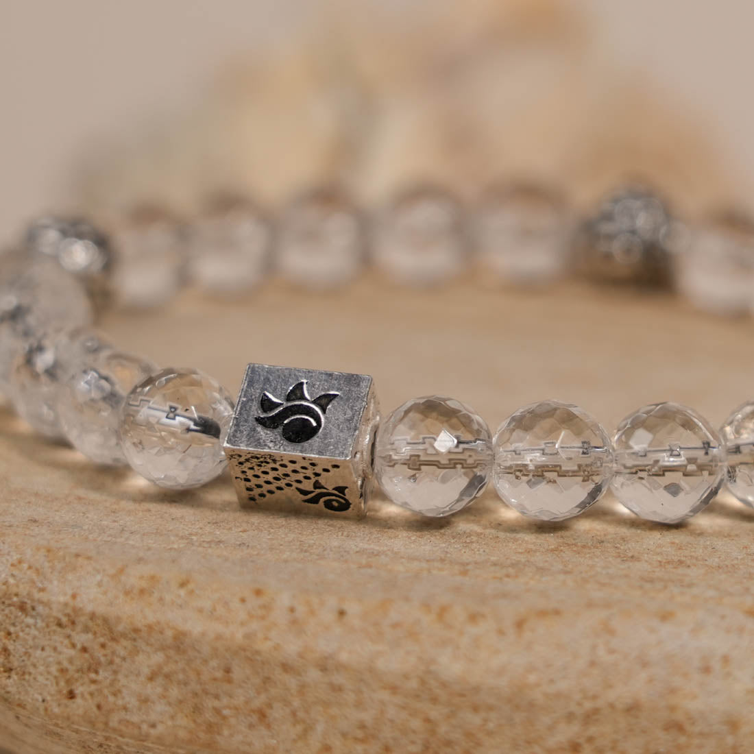 Spatik Diamond Cut Beads with Om Silver Beads Bracelet