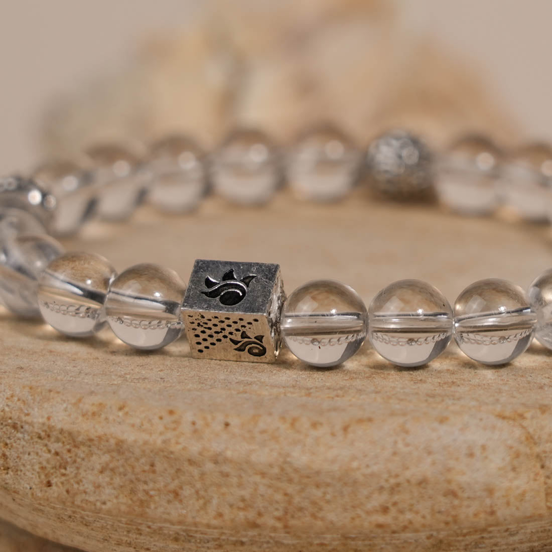 Spatik Beads with Om Namah Shivay Silver Beads Bracelet
