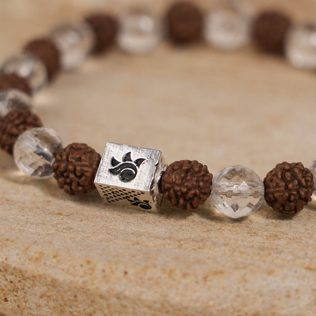 Rudraksha with Spatik Diamond Cut Beads Bracelet