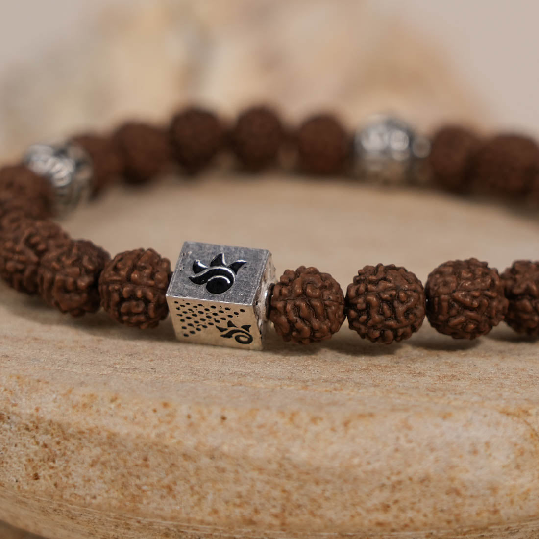 Rudraksha with Jay Shree Ram Silver Beads Bracelet