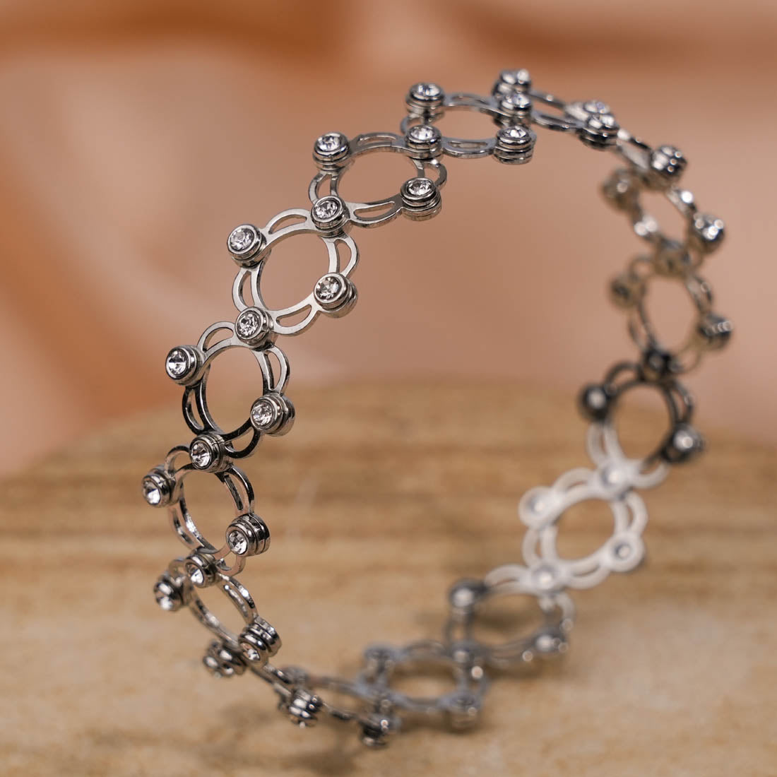 Silver Ring Cum Bracelet with Stone for Women