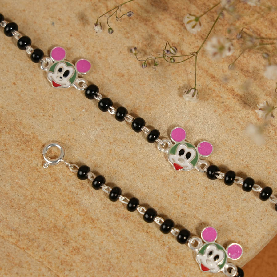 Real Black beads mickey mouse silver nazariya for kids