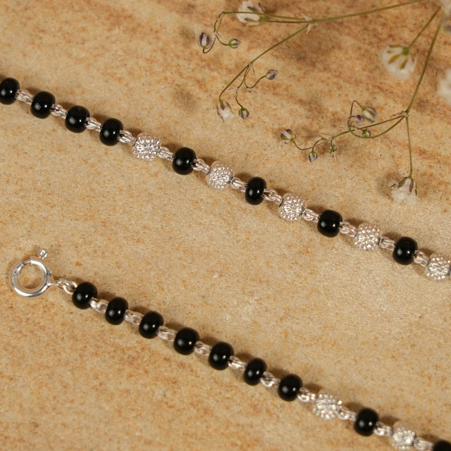 Real Black and Silver Beads Pattern Nazariya for Kids