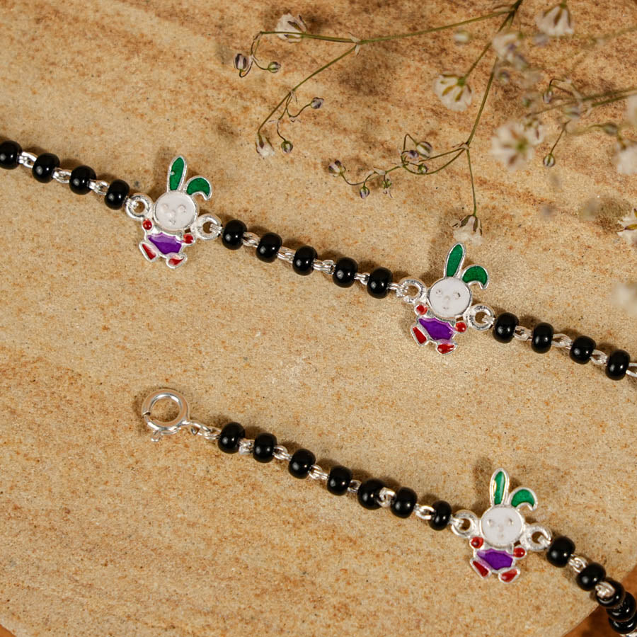 Black Beads Silver Two Bunny Nazariya for Kids