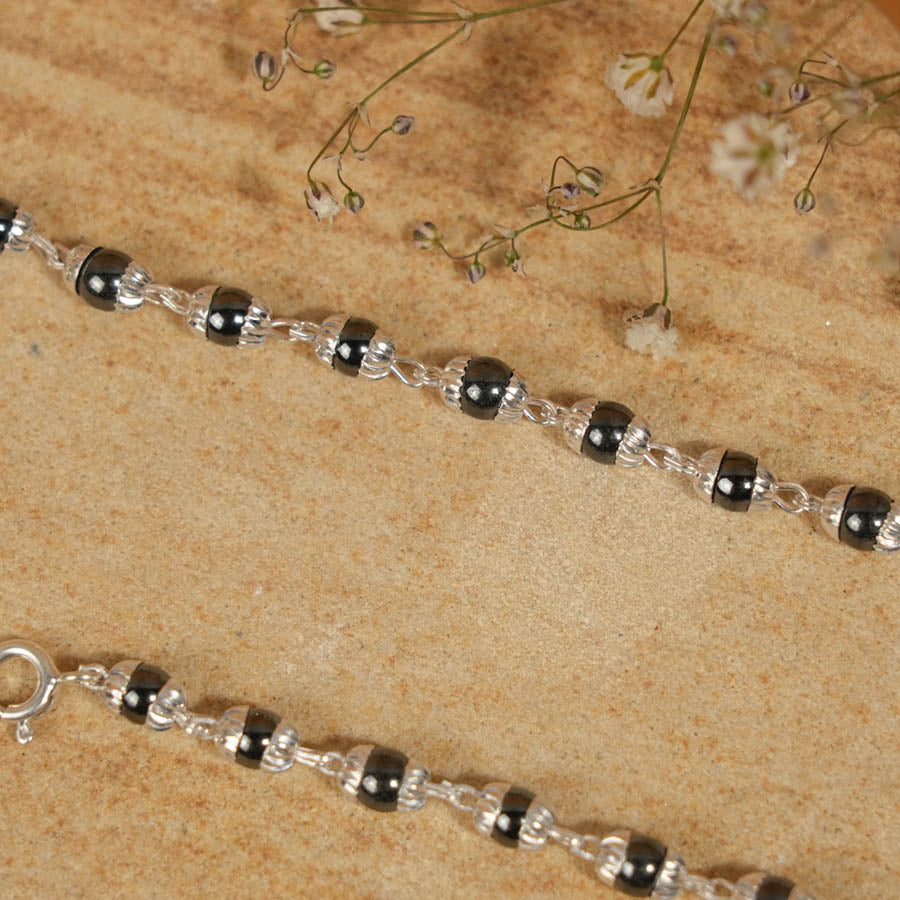 Black Beads Embedded in Silver Nazariya for Kids