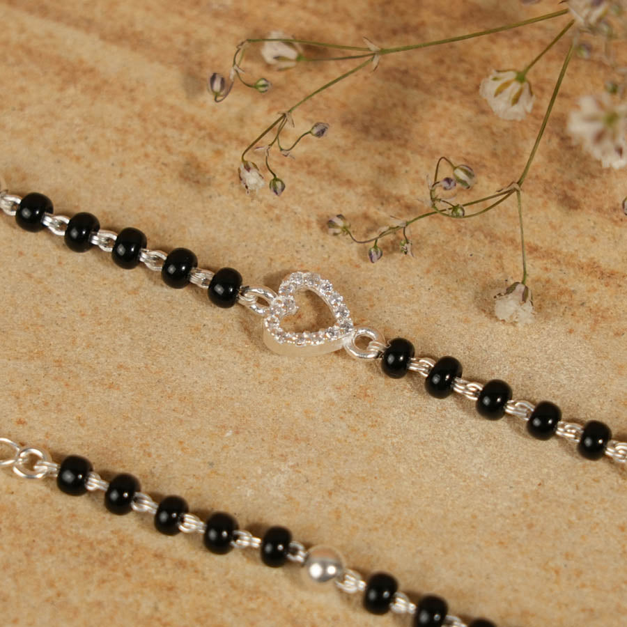 Black Beads and Silver Heart Nazariya for Kids