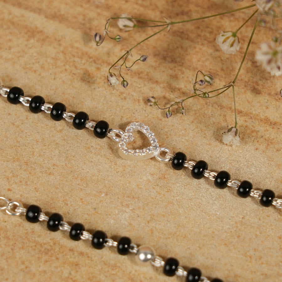 black beads and silver heart nazariya for kids