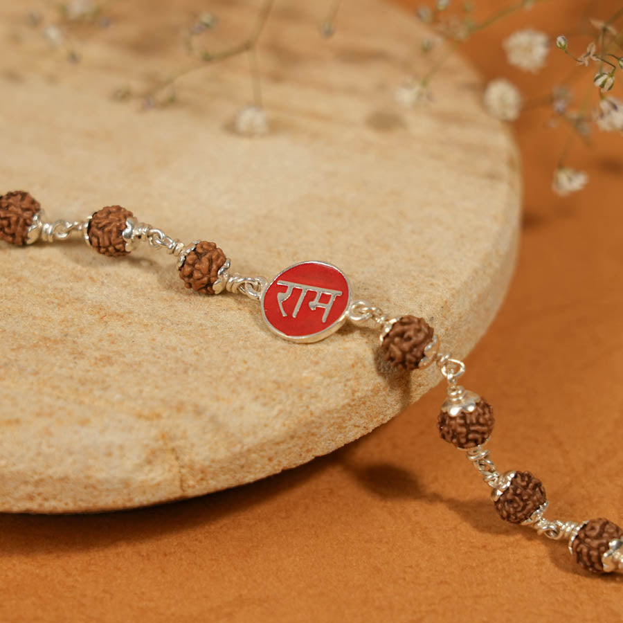 Rudraksha Silver Bracelet with Ram Single Line for Kids