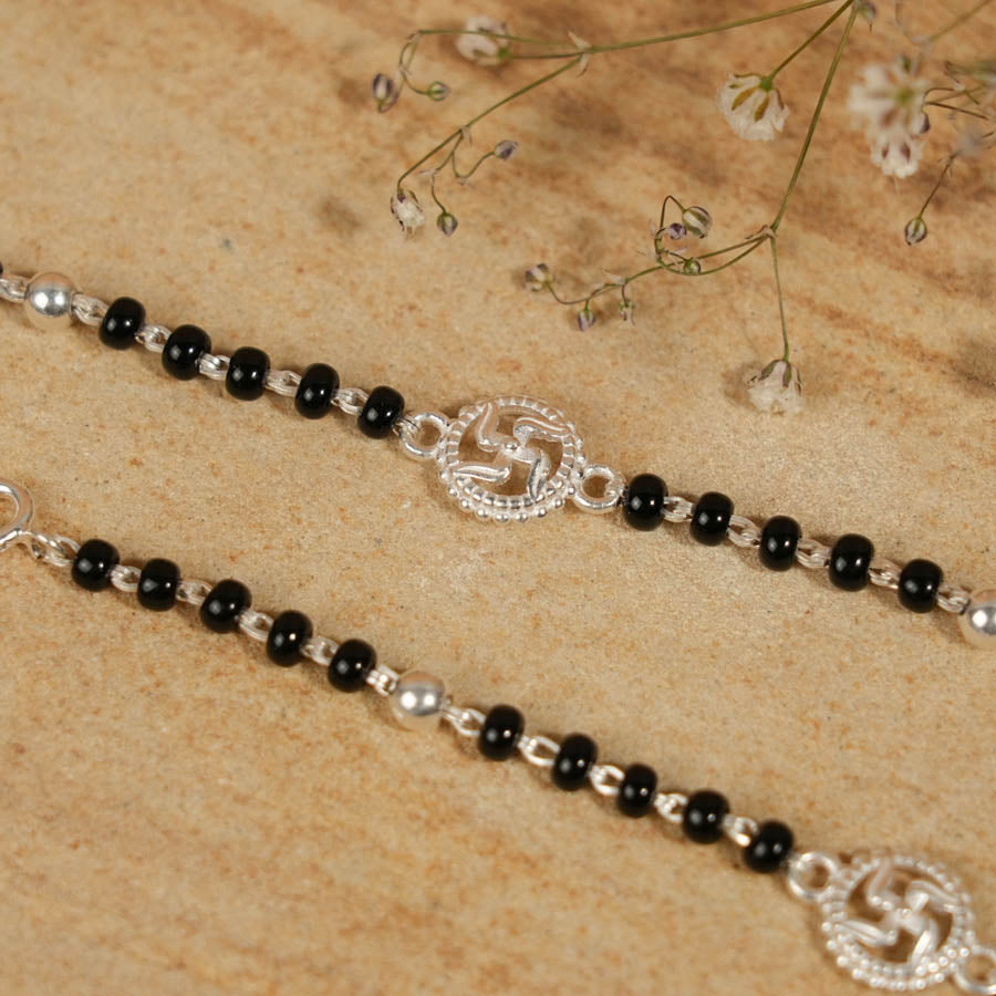 Black Beads and Silver Swastik Nazariya for Kids