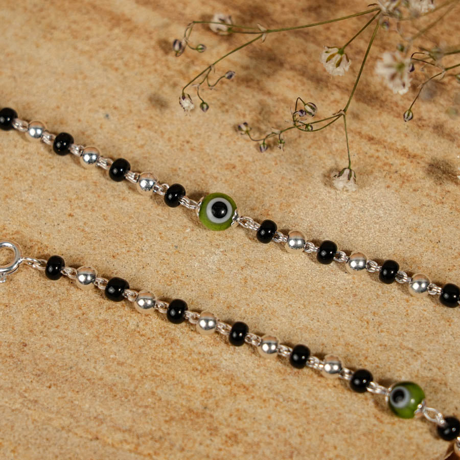 Black Silver and Green Beads Nazariya for Kids