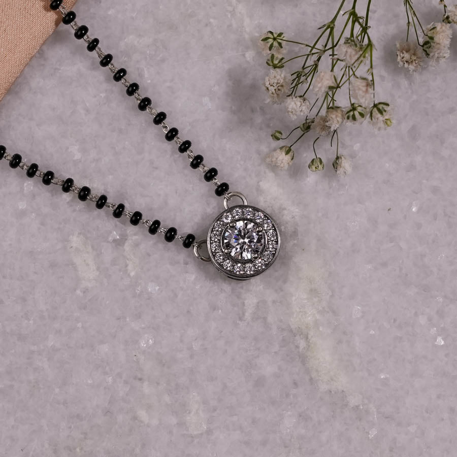 Solitaire Round Shape Mangalsutra in Silver 92.5