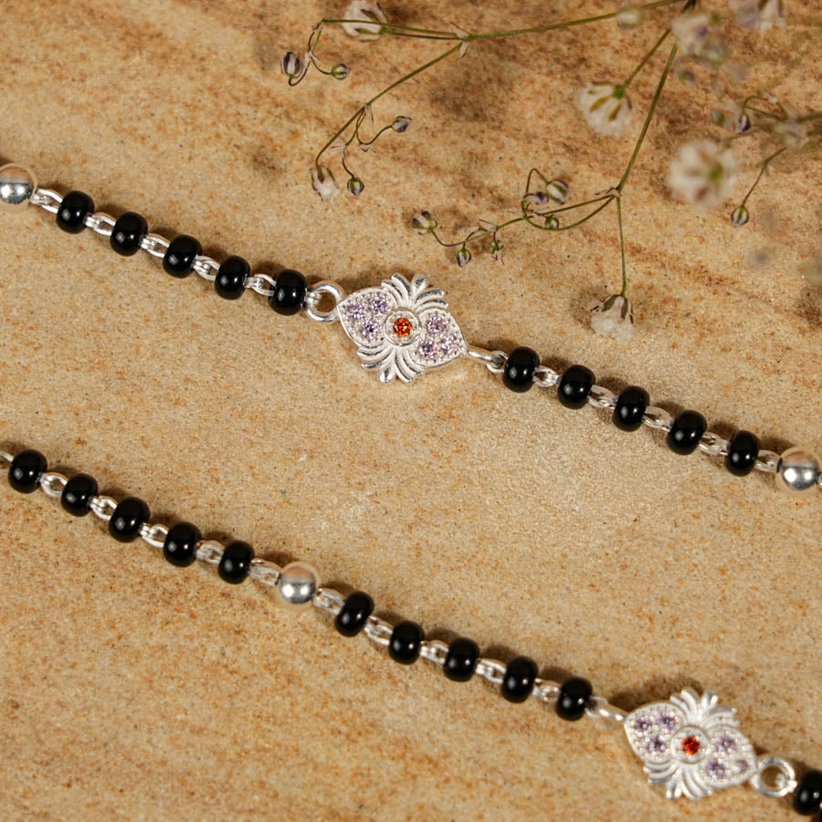 Black Beads Silver Designer Nazariya for Kids