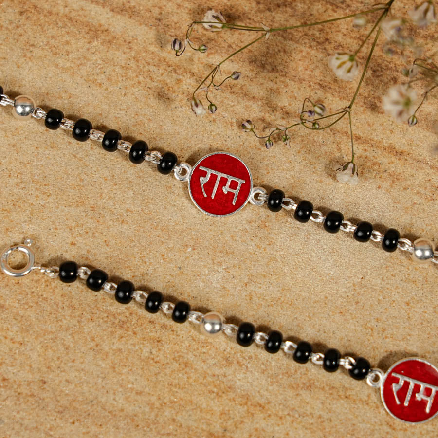 Black Beads Ram Silver Nazariya for Kids