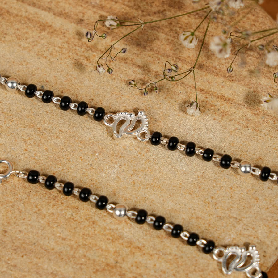 Black Beads with Silver Baby Feet Nazariya for Kids