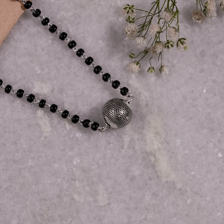 Real Black Beads Mangal Sutra with Silver Circular Pendant for Women
