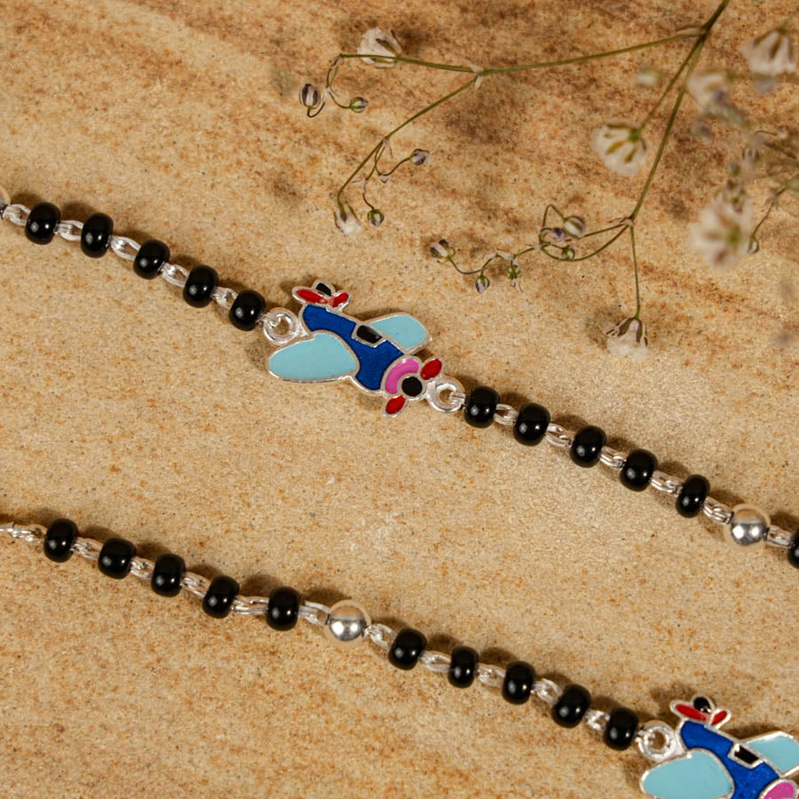 Black Beads Multicolor Airplane Silver Nazariya for Kids