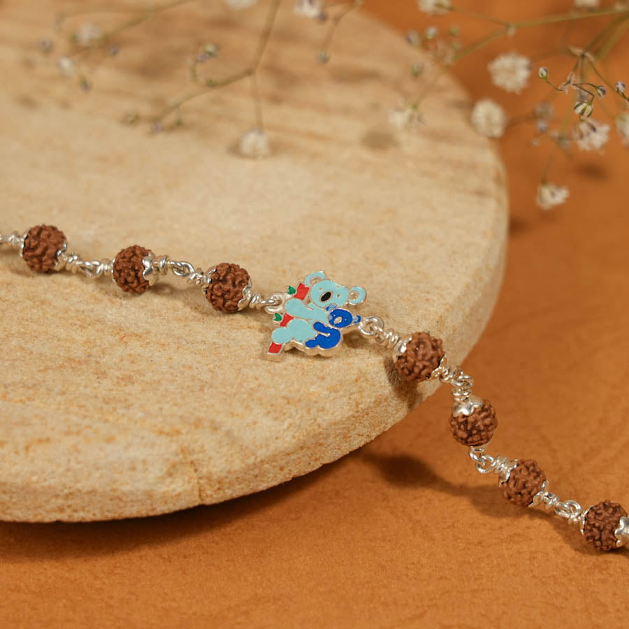 Rudraksha Silver Bracelet with Colorful Mama Koala Single Line for Kids