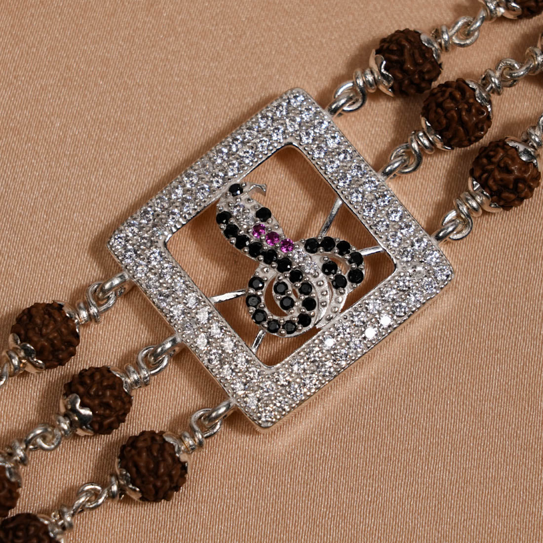 Rudraksha Silver Two Goga Triple Line Bracelet