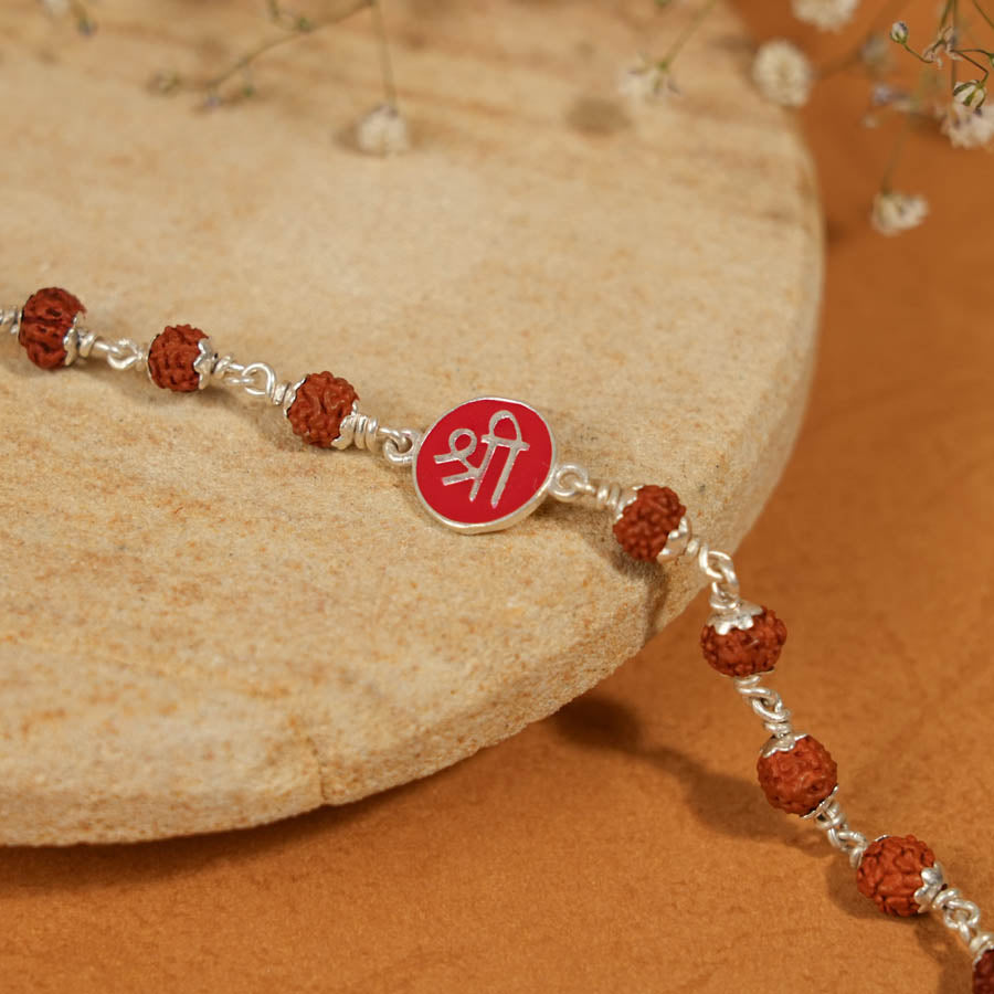 Rudraksha Silver Bracelet with Shree Single Line for Kids