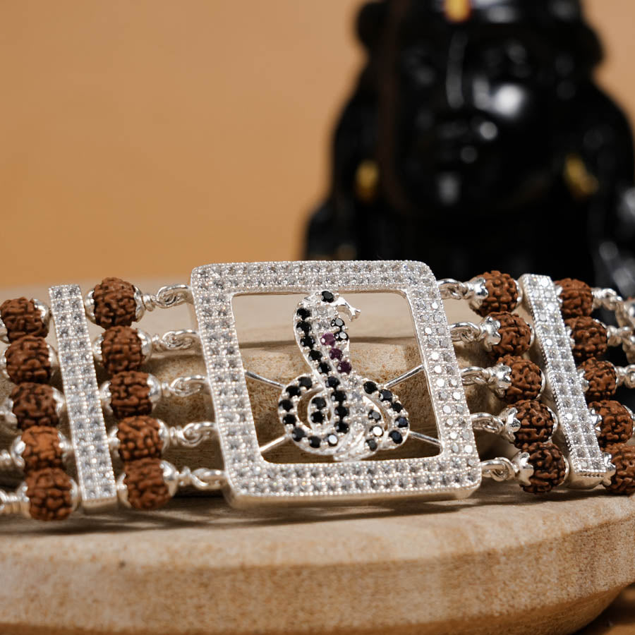 Rudraksha Silver Goga Five Lines Bracelet