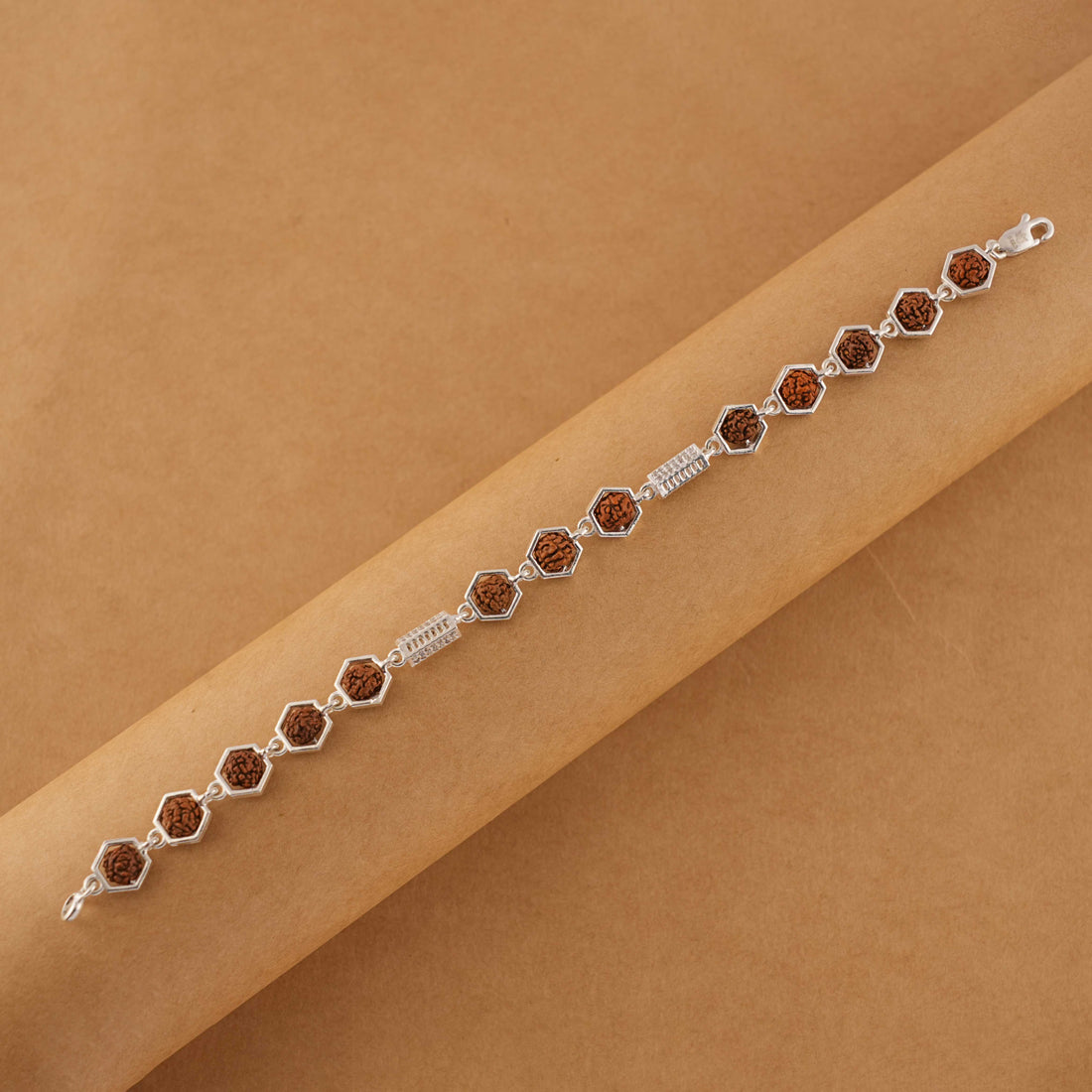 Authentic Rudraksha Silver Hexagon Ring Beads Bracelet