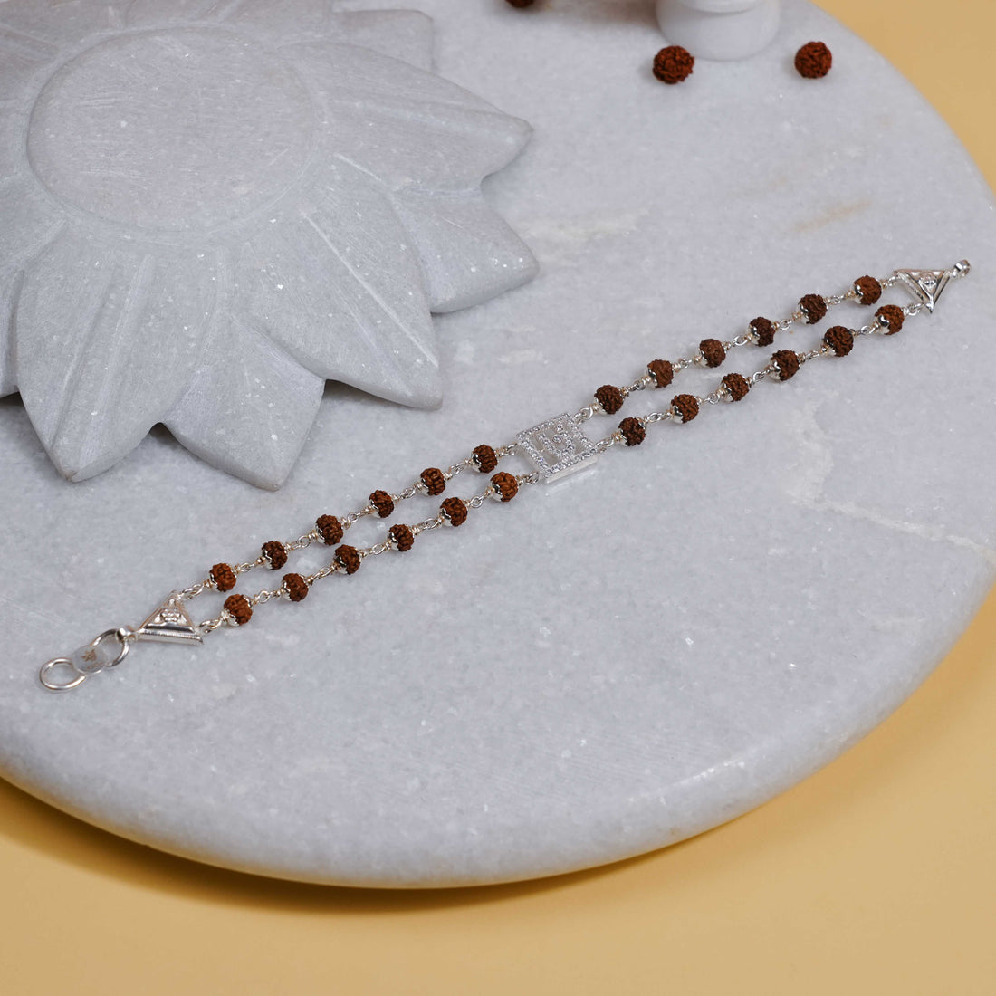 Authentic Rudraksha Silver BAPS Tilak Double Line Bracelet