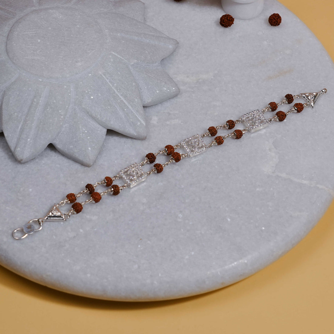 Authentic Rudraksha Silver Three Om double line Bracelet