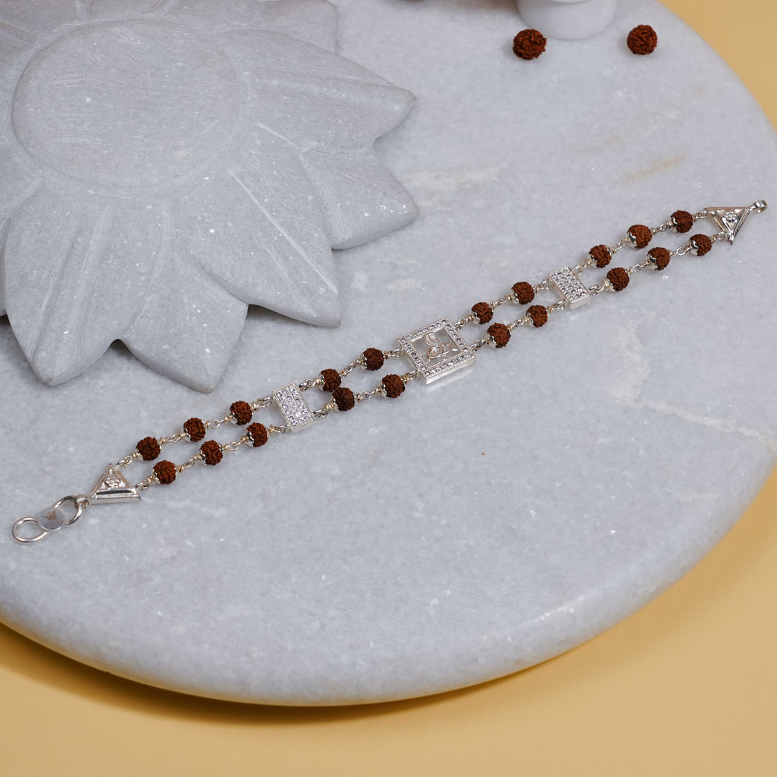 Authentic Rudraksha Silver Bracelet with Central Naag Double Line