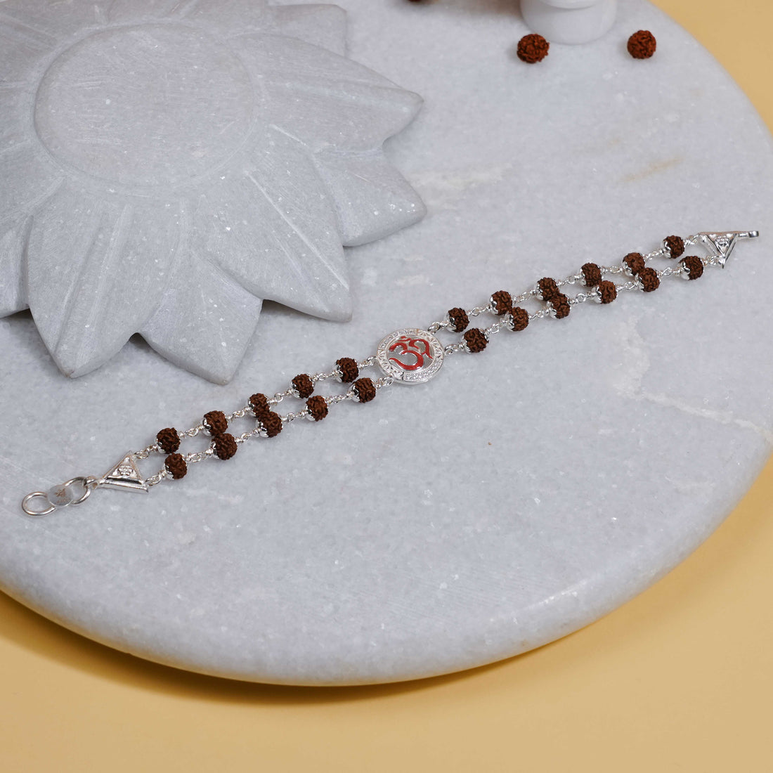 Orignal Rudraksha Silver Om in Round Shape Double Line Bracelet