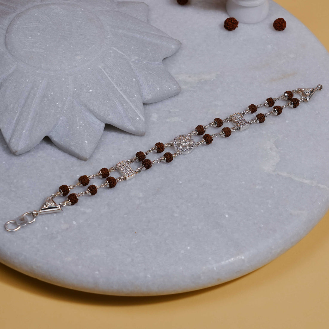 Orignal Rudraksha Silver Ganesh Double Line Bracelet