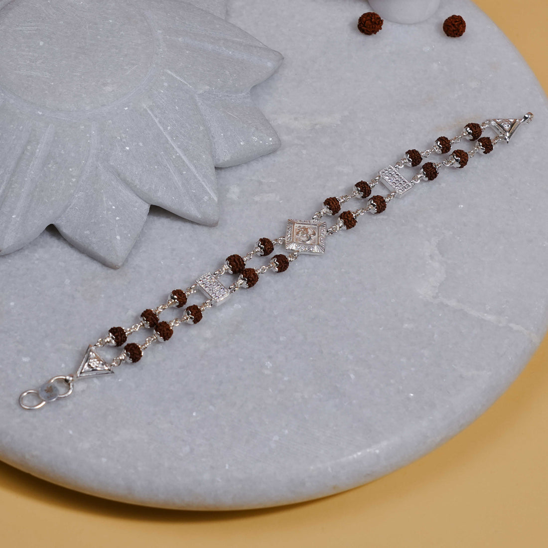 Orignal Rudraksha Silver Om Brooch double line Bracelet