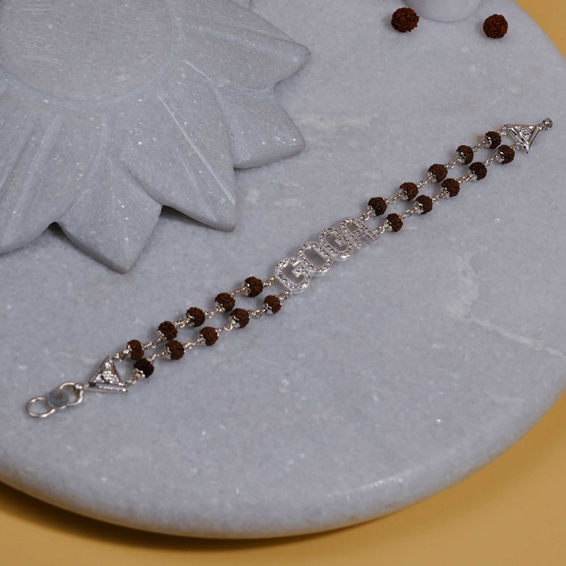 Rudraksha Silver Goga Brooch Double Line Bracelet