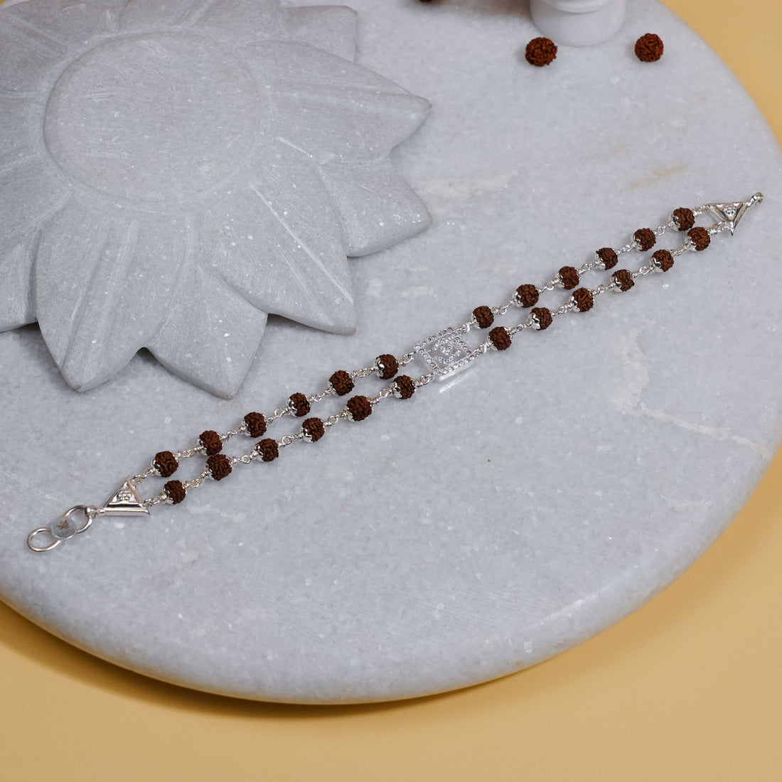 Authentic Rudraksha Silver Square Diamond Om double Line Bracelet