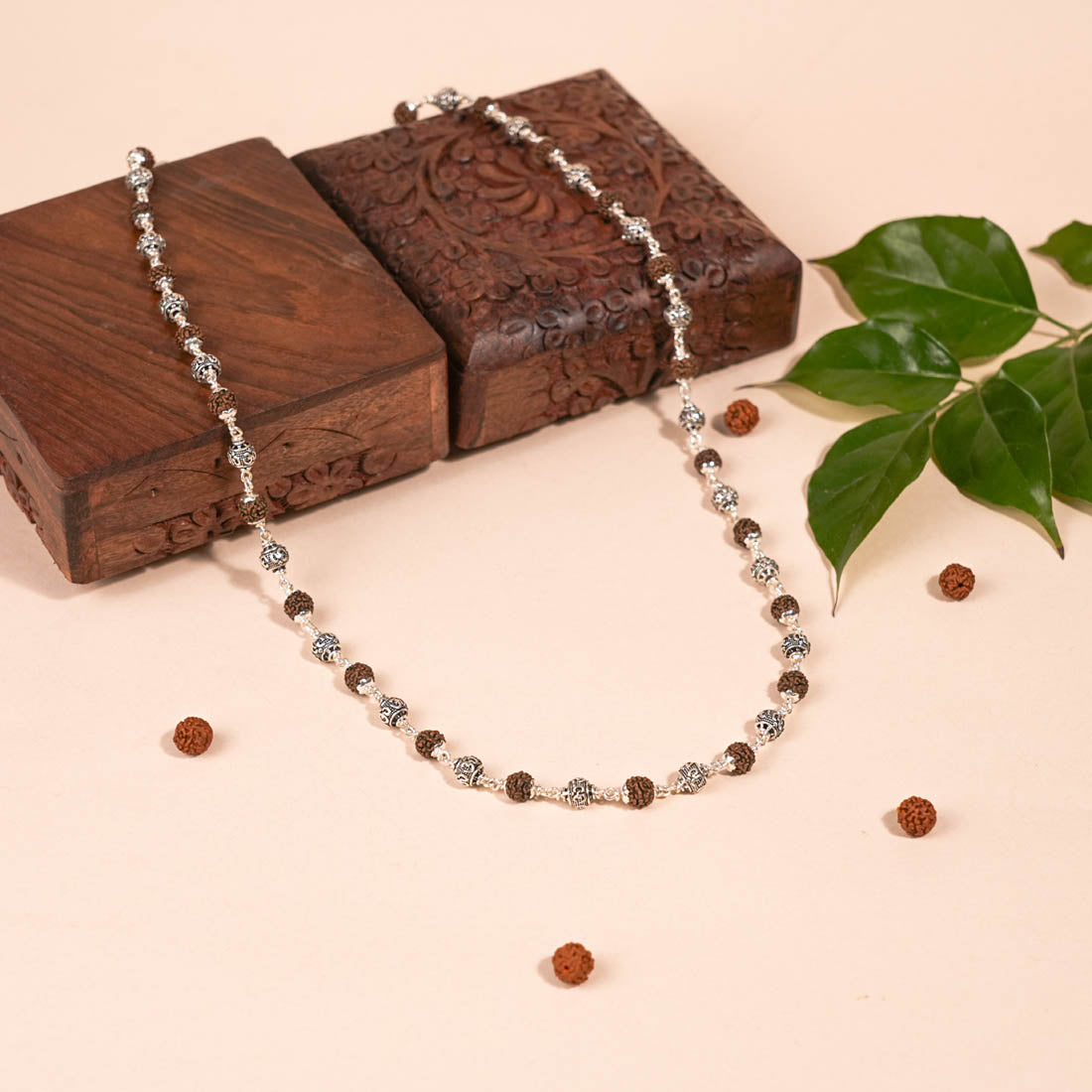 Authentic Rudraksha Silver Mala (Om Beads)