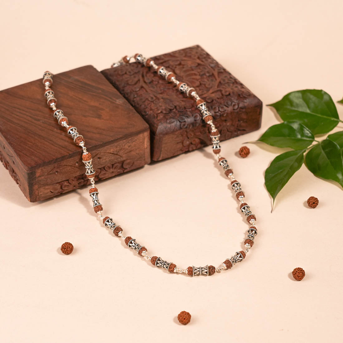 Authentic Rudraksha Silver Mala (Damru Beads)