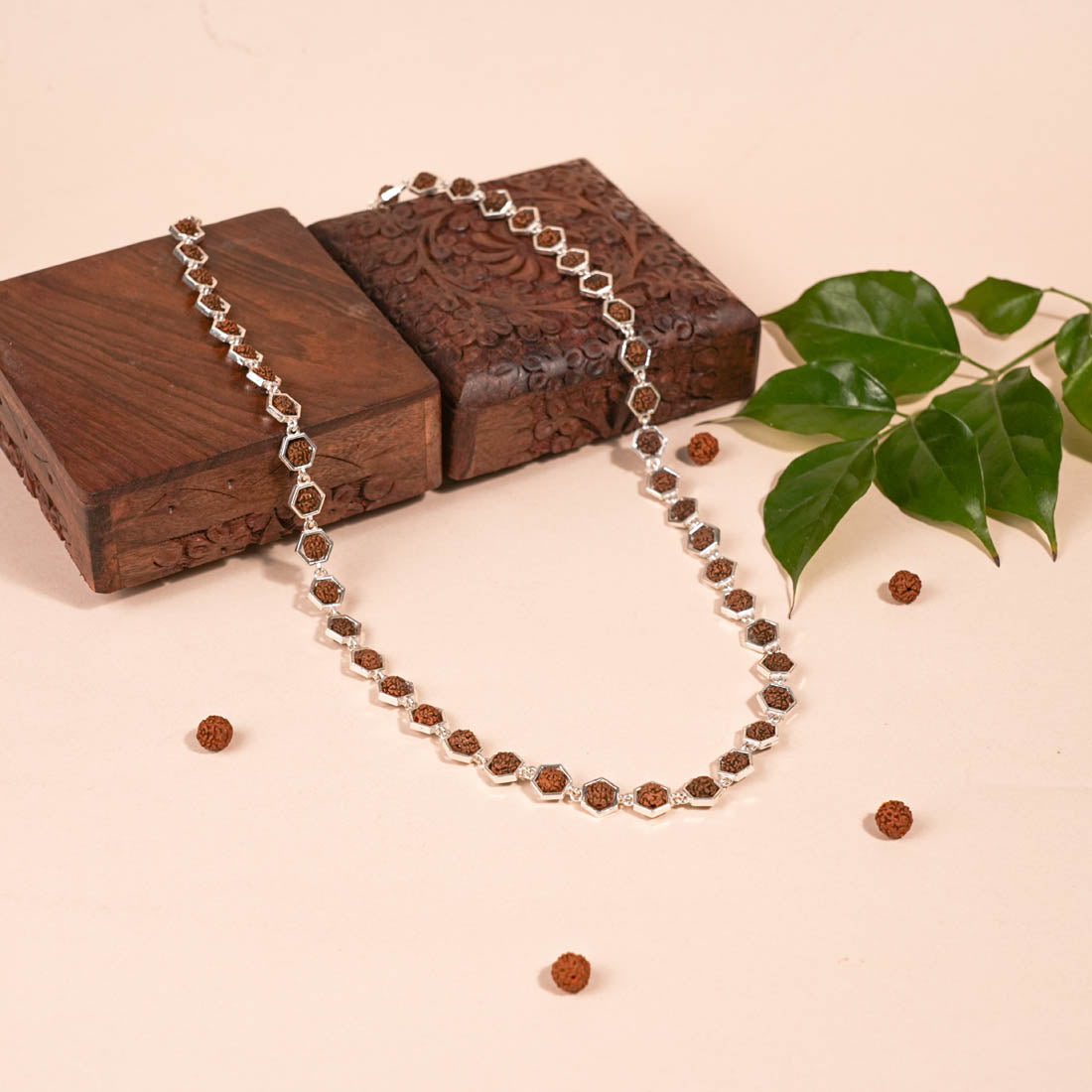 Authentic Rudraksha Silver Mala (Hexagon Ring)