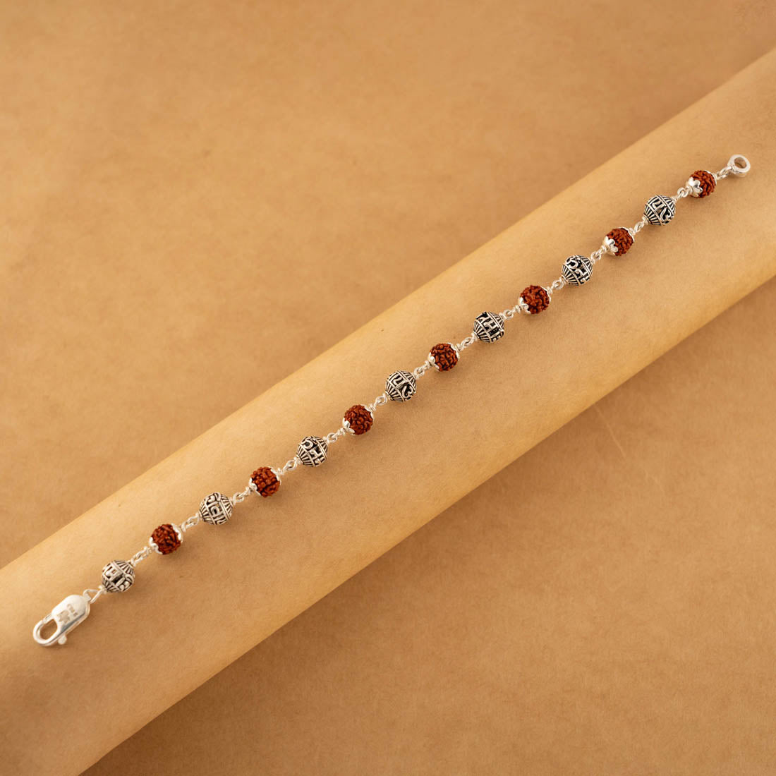 Rudraksha and Om namah shivay silver beads bracelet