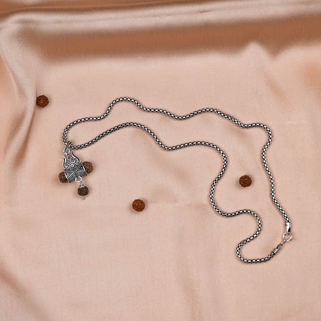Authentic Rudraksha Trishul Pendant With Silver Chain