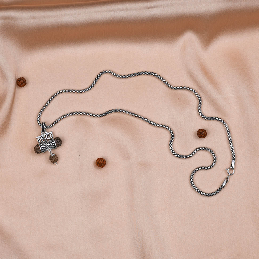 Orignal Rudraksha Mahadev Damru Pendant with Silver Chain