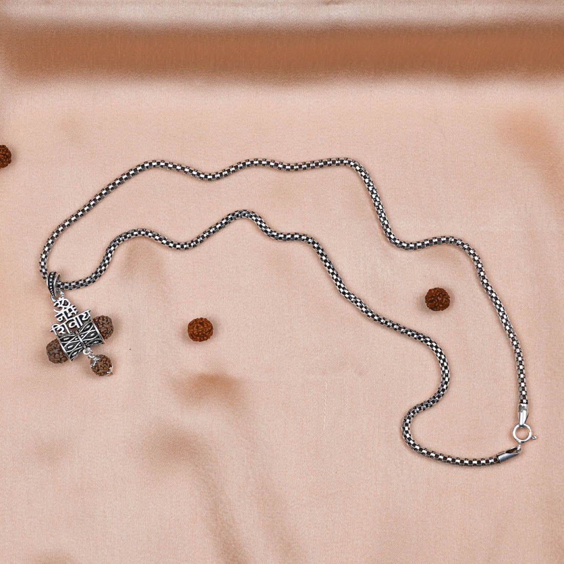 Orignal Rudraksha Om Namah Shivay Damru Pendant with Silver Chain