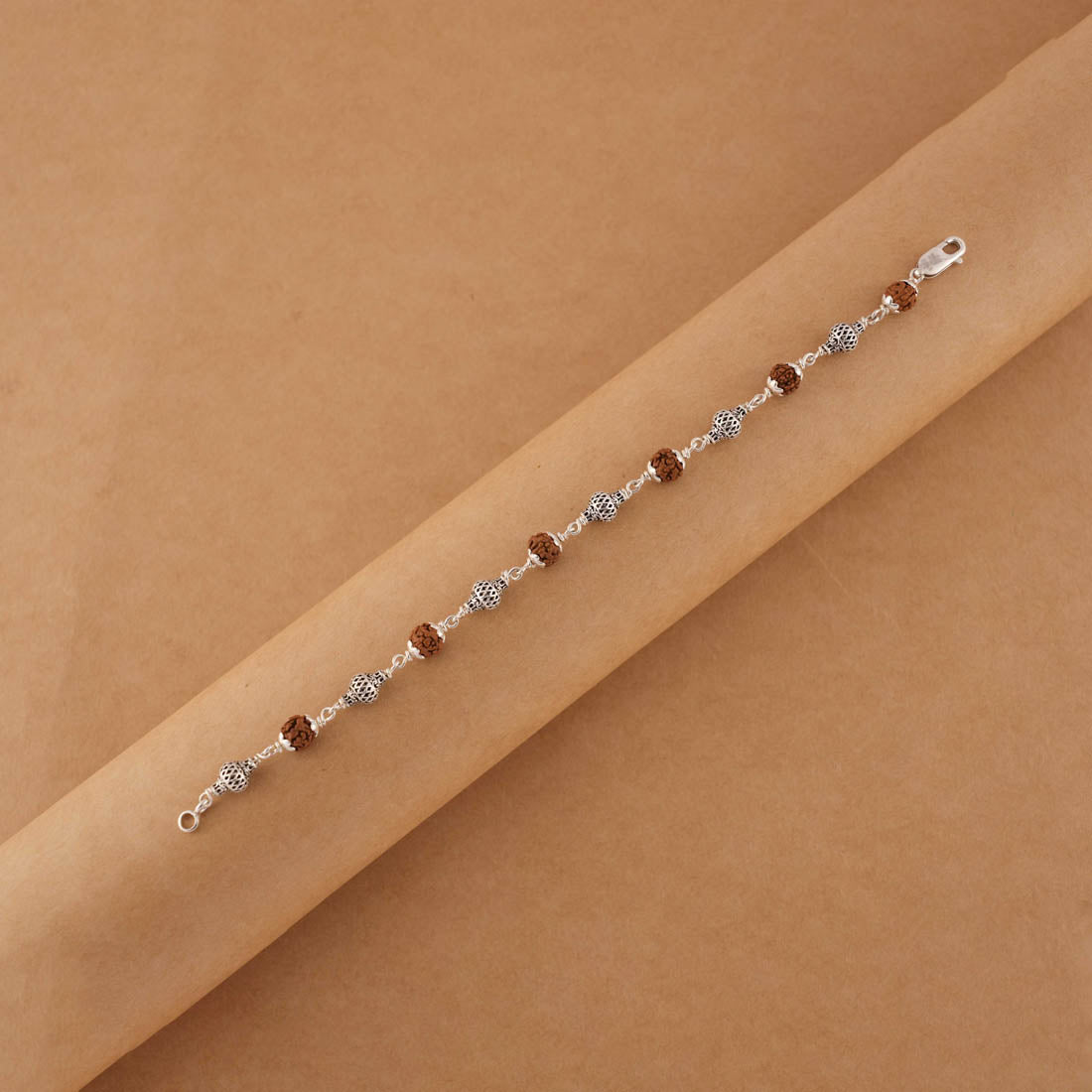 Orignal Rudraksha and Hollow Mesh Silver Beads Bracelet