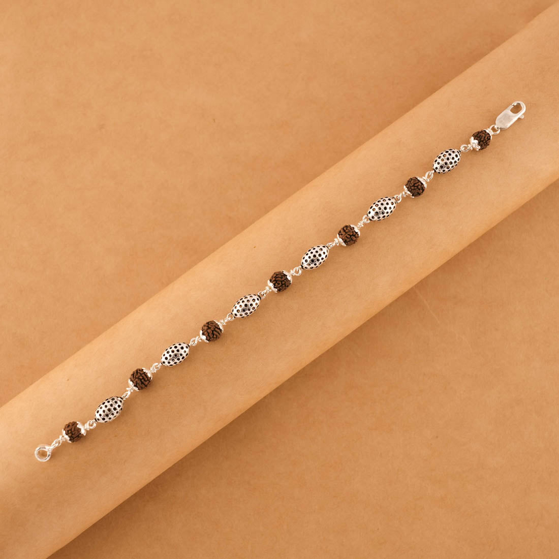 Authentic Rudraksha Silver Hollow Oval Beads Bracelet.