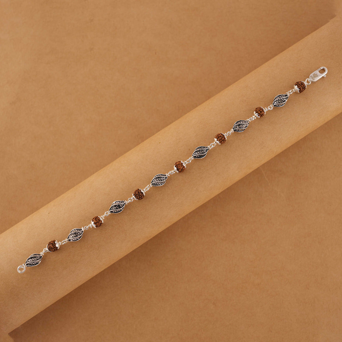 Authentic Rudraksha Silver Marquise Beads Bracelet.