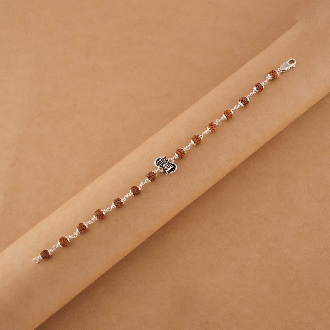 Authentic Rudraksha Silver Shiva Damru Bracelet Single