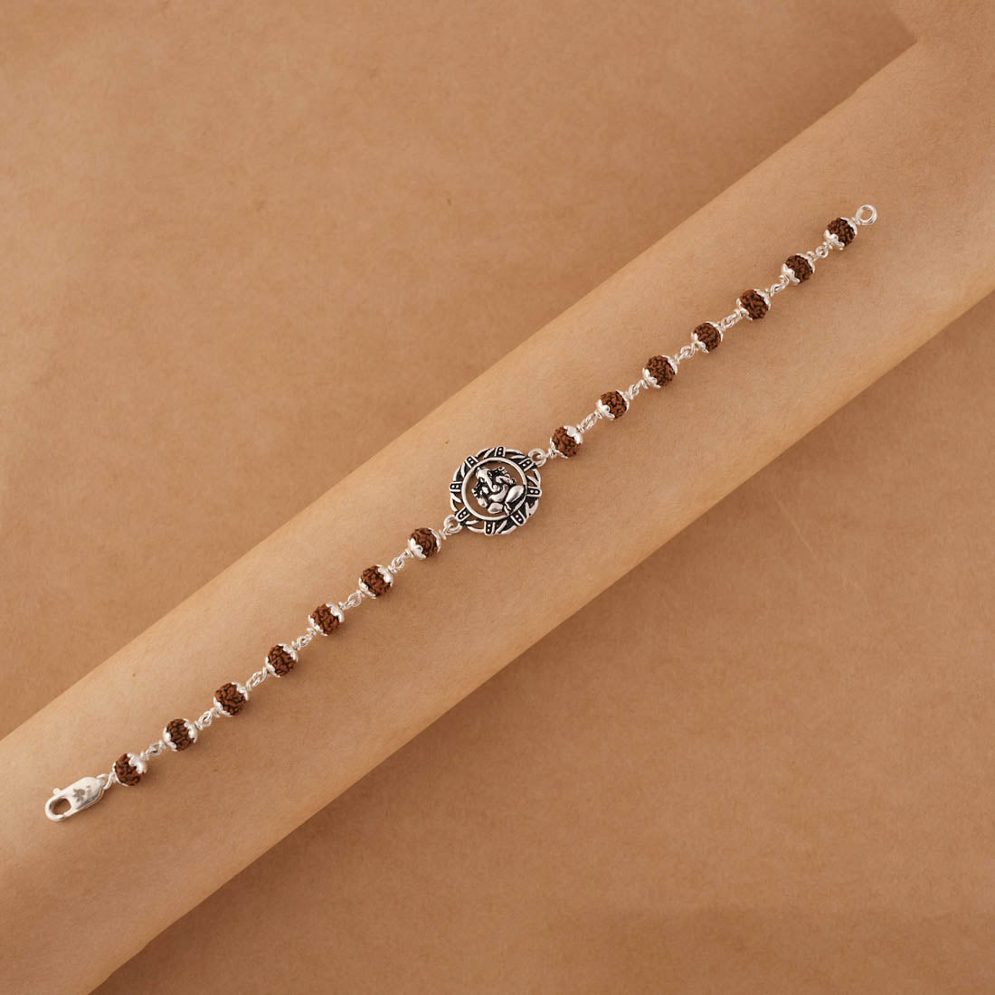 Orignal Rudraksha Silver Bracelet With Ganesh in a Circular Sphere