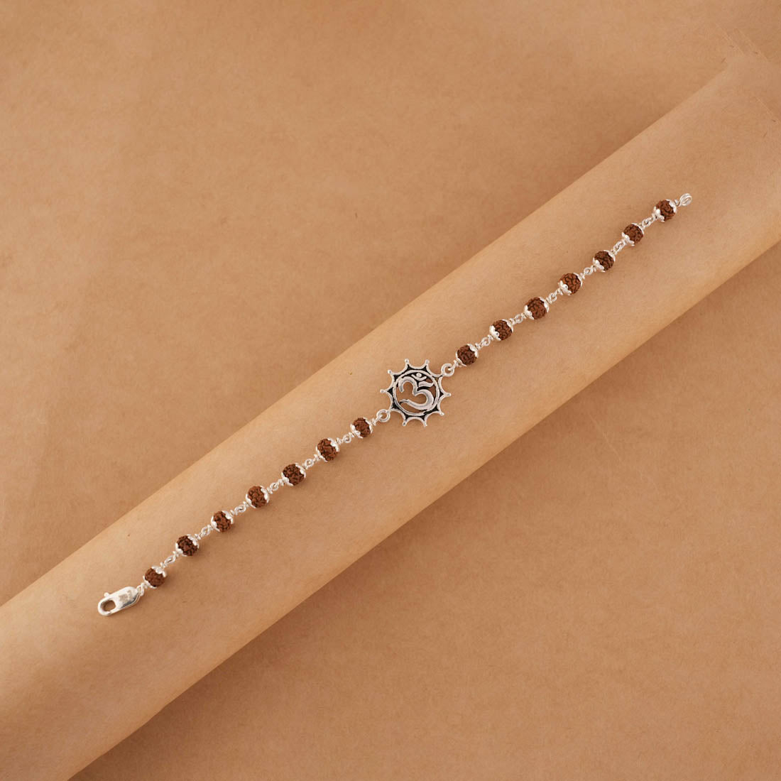 Orignal Rudraksha Silver Bracelet with Om in Pointed Circle