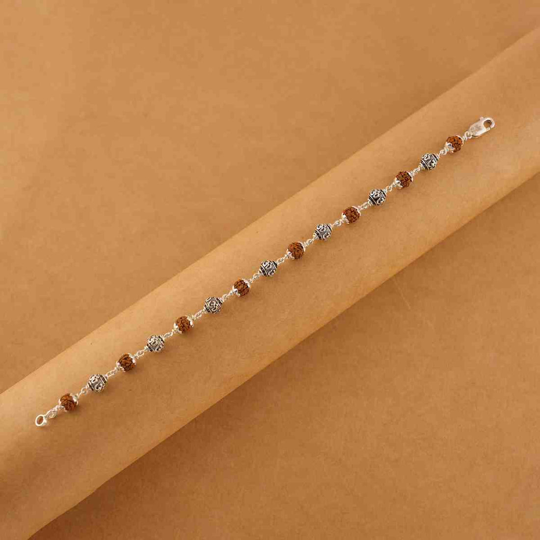 Authentic Rudraksha Silver Om Beads Bracelet