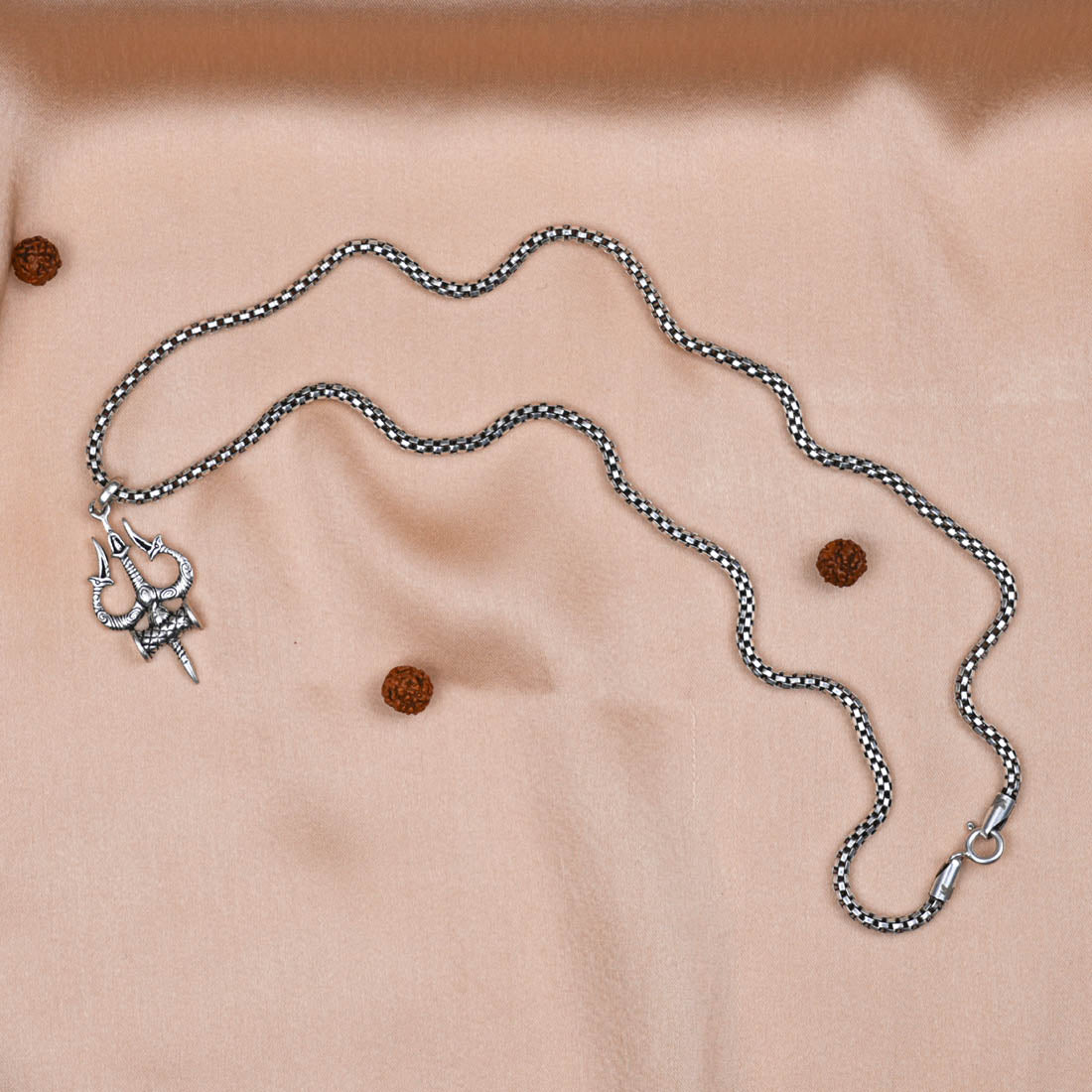 Authentic Silver Trishul Pendant with Chain